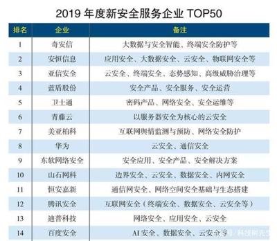 2019年度新安全服务企业TOP50 互联网安全服务的新时代